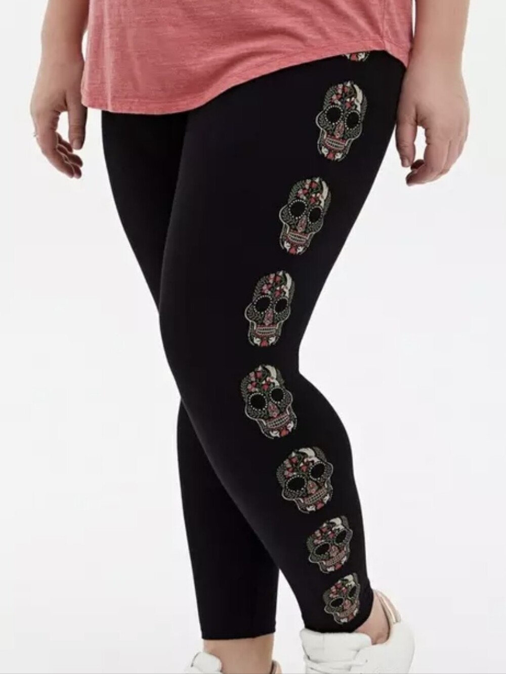 torrid Black Leggings with Side Printed Sugar Skulls Size 1